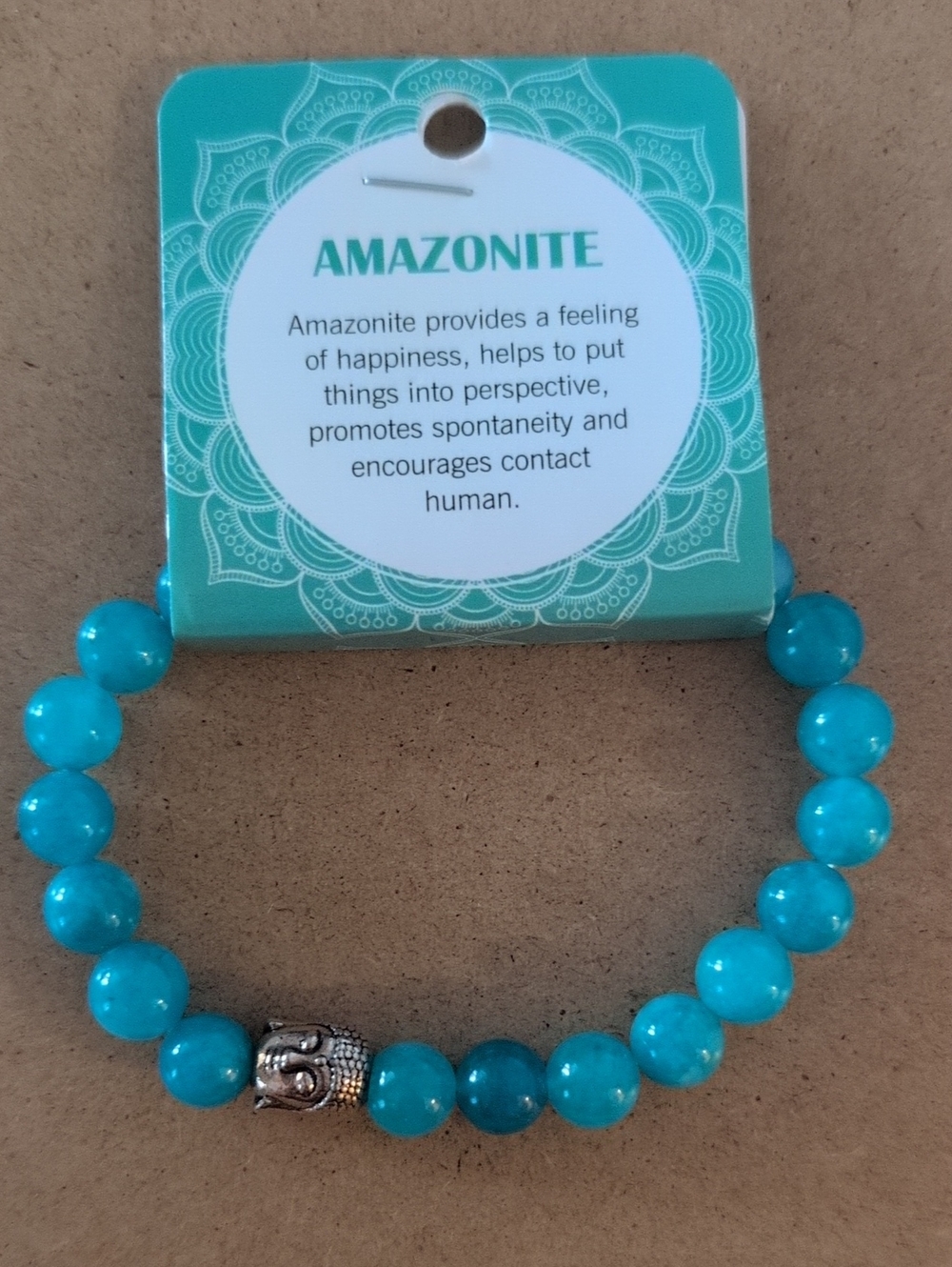 Amazonite Beaded Stretch Bracelet with Silver Buddha Accent - Turquoise